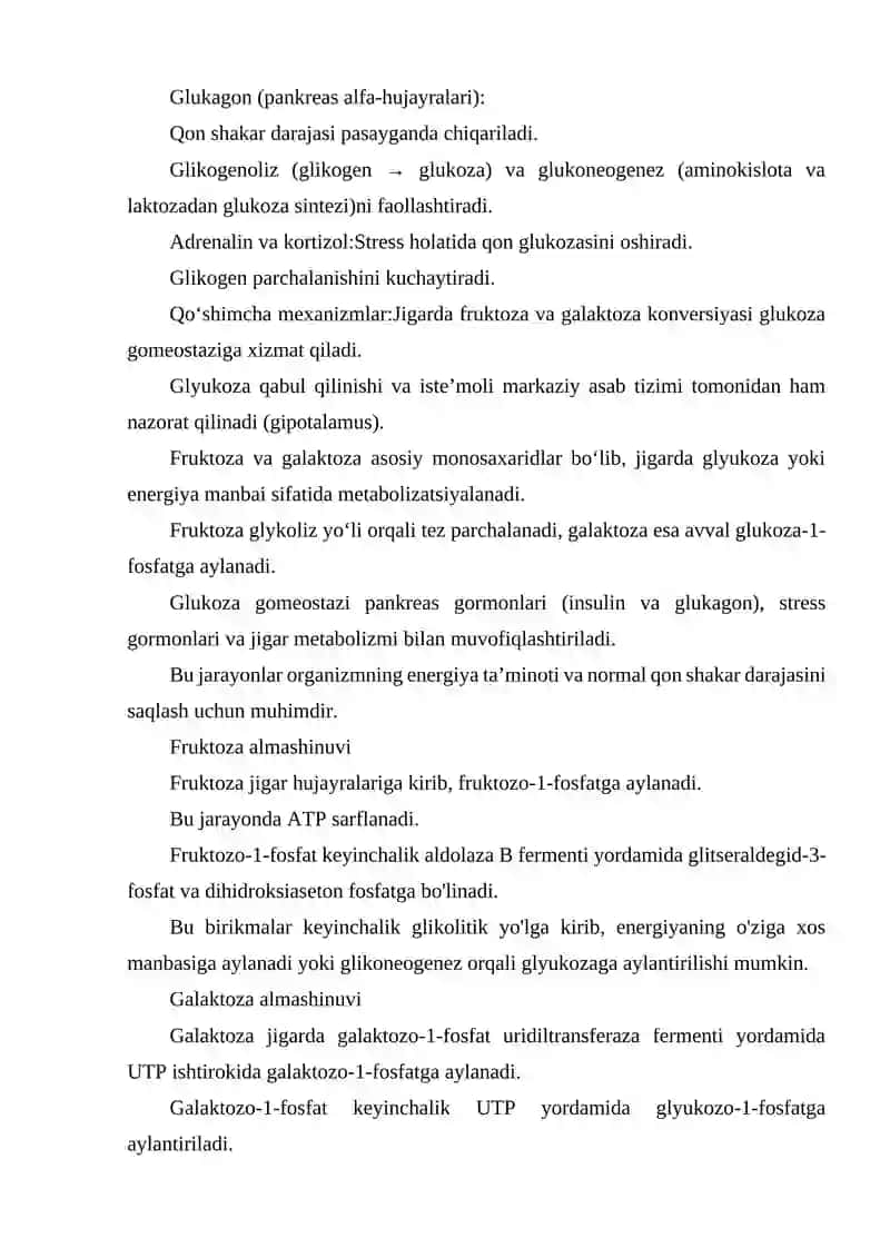 FRUKTOZA VA GALAKTOZA ALMASHINUVI. GLYUKOZA GOMEOSTAZI BOSHQARILISHI. 3