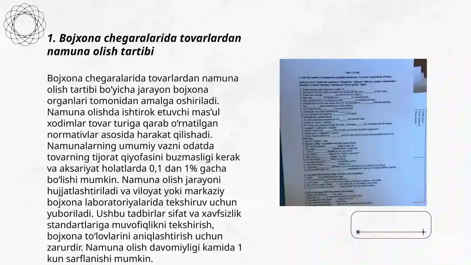 Bojxona chegarasidan olib o'tilayotgan tovarlardan namuna va sinamalarmi olish va bojxona ekspertizasiga yuborish muammolari 3
