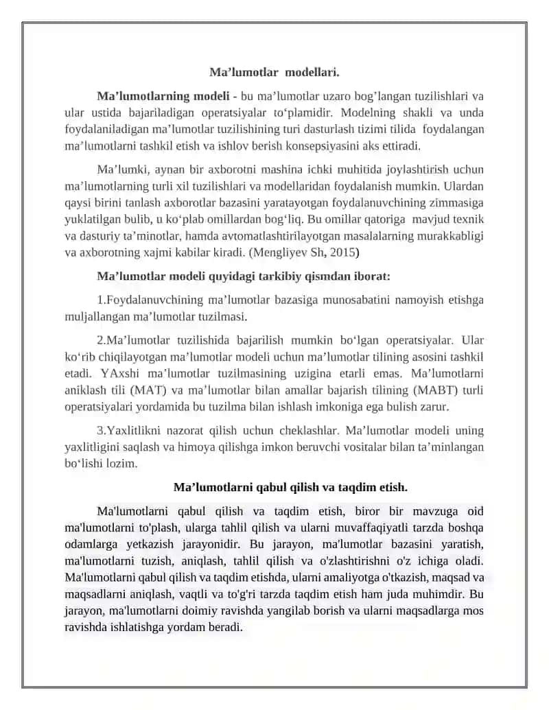 Ma’lumotlarning modeli 3