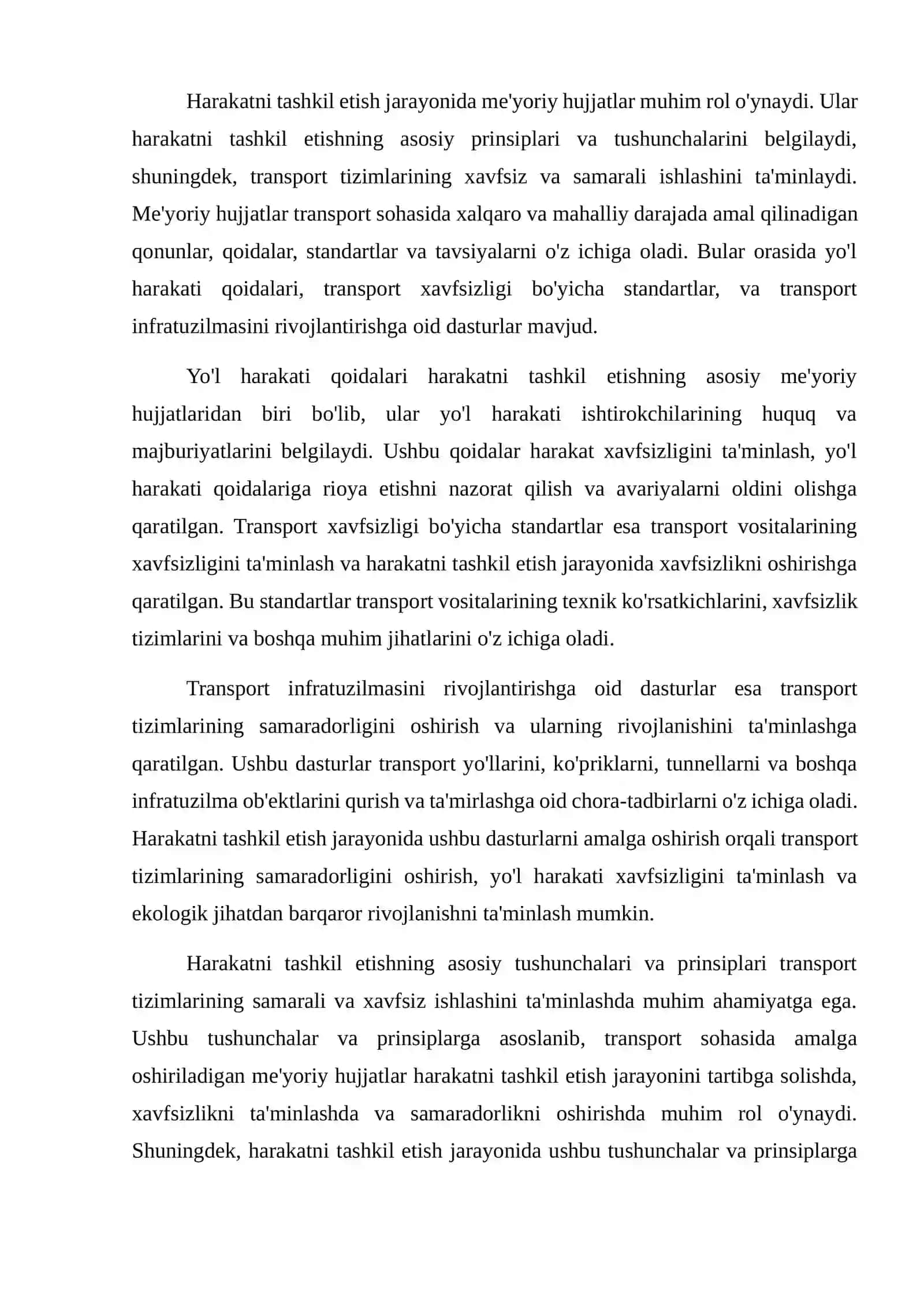 Harakatni tashkil etish bo' yichaq anday me'yoriy hujjatlar haqida 3