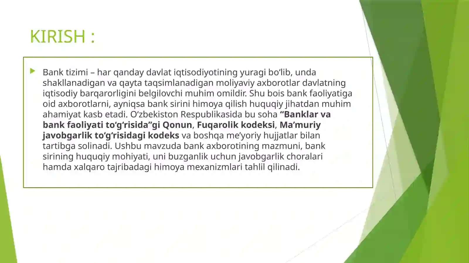 BANK FAOLIYATIGA OID AXBOROTLAR VA BANK SIRINI HUQUQIY XIMOYA QILISH 3