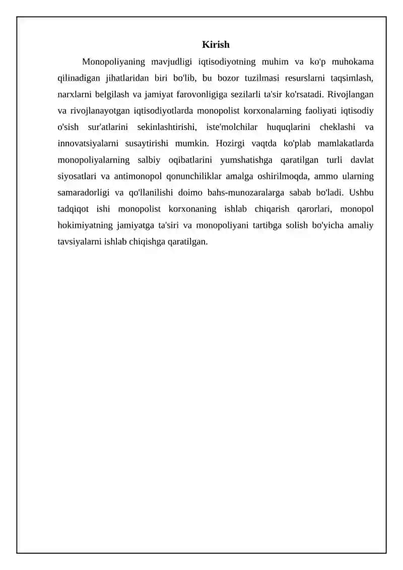 MONOPOLIST KORXONANING ISHLAB CHIQARISH QARORLARI VA MONOPOL HOKIMIYAT OQIBATLARI 3