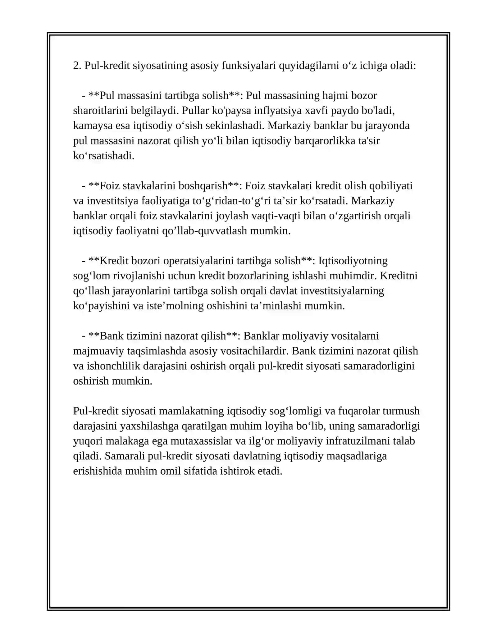 PUL-KREDIT SIYOSATI VA ULARDAN FOYDALANISH AMALIYOTI 3