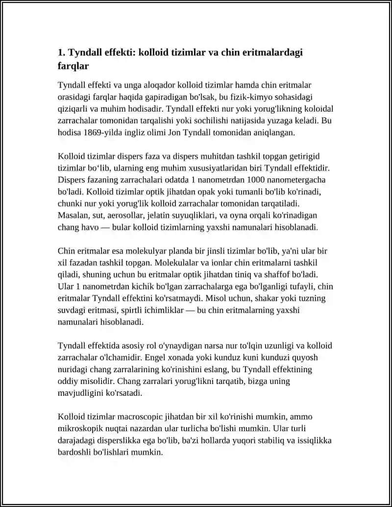 KOLLOID SISTEMALARNI OʻPTIK XOSSALARIGA KOʻRA CHIN ERITMALARDAN FARQI 3