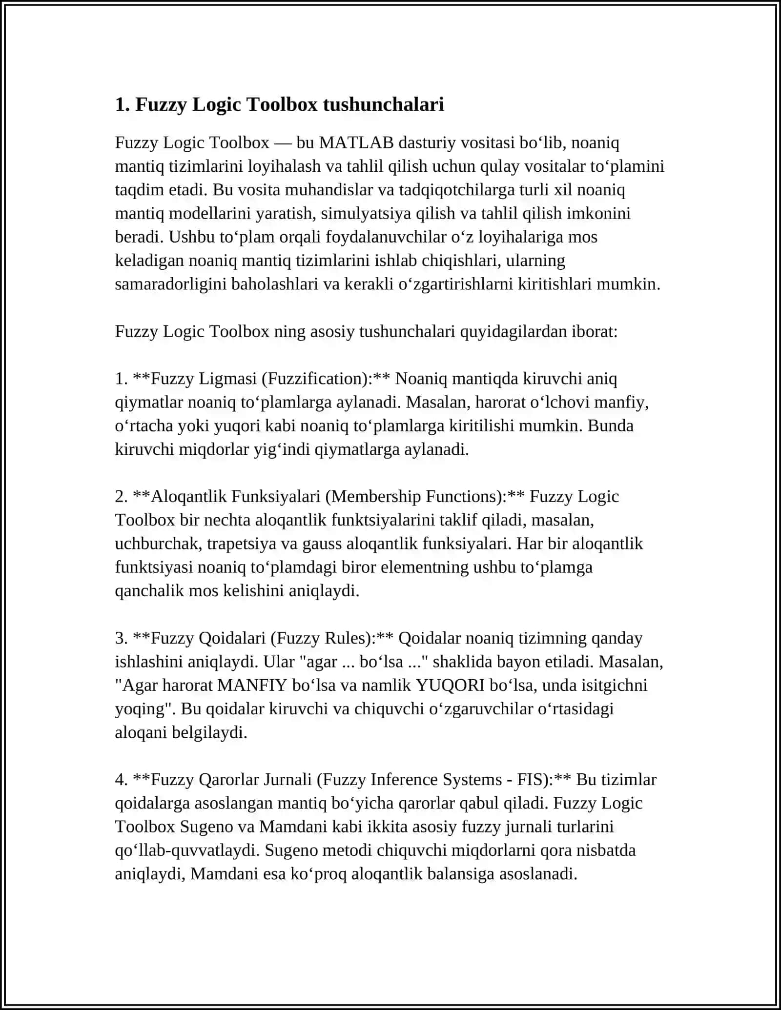 FUZZY LOGIC TOOLBOX BLOKI BILAN ISHLASH ASOSLARI 3