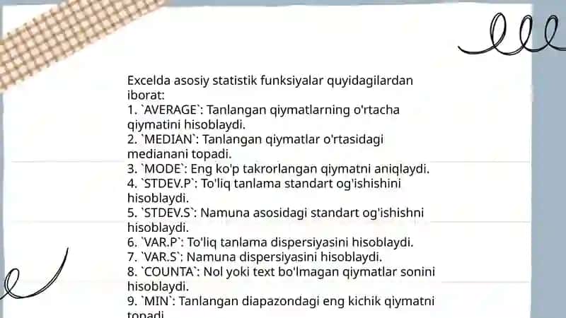 Excelda asosiy statistik va matematik funksiyalar 3