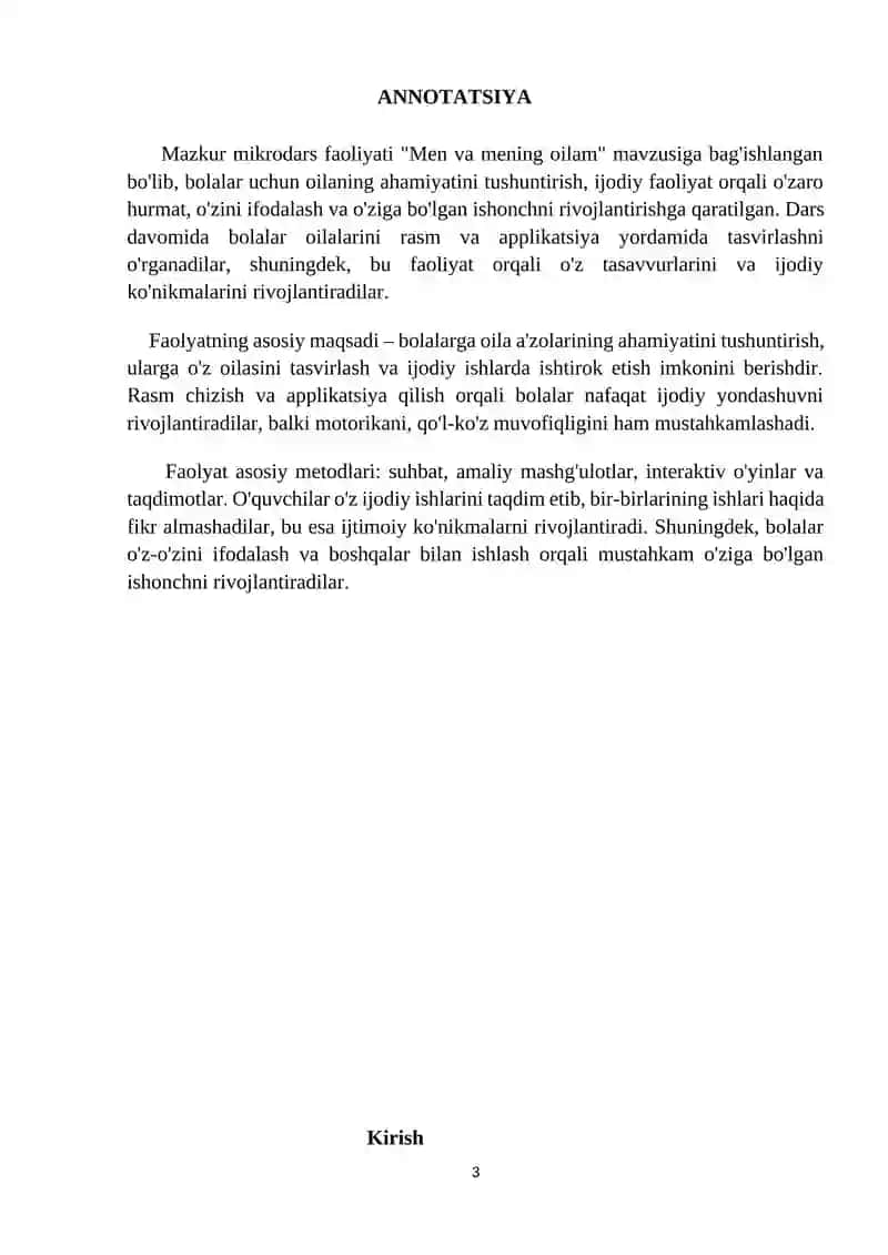Rasm va applikatsiya (Men va mening oilam). (tayyorlov guruh) Sanʼat markazi 3