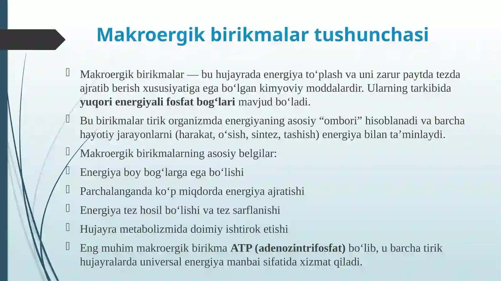 Makroergik birikmalarning modda almashinishidagi o'rni 3