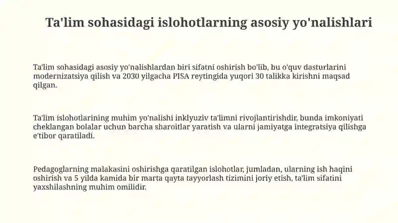 Ta'lim sohasidagi islohotlarning asosiy yo'nalishlari 3