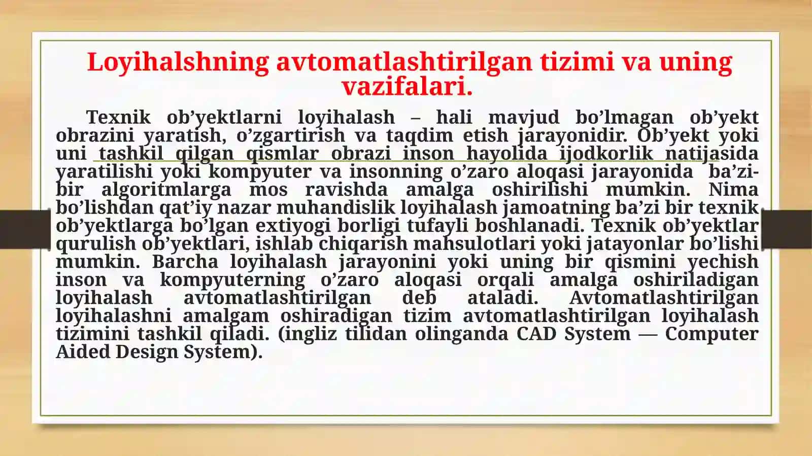 Zamonaviy avtomatlashtirilgan loyihalash tizimlari 3