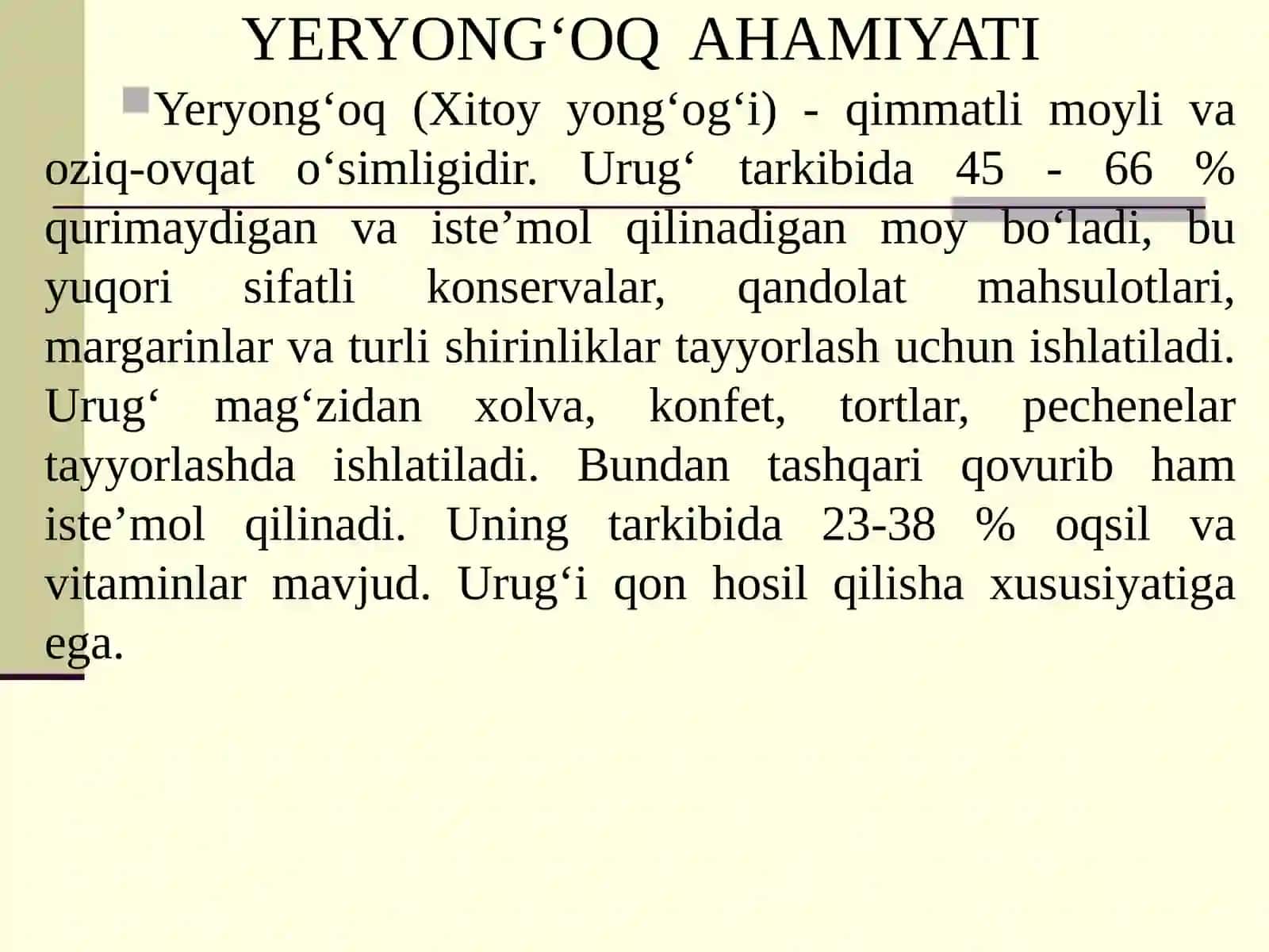 Yeryong‘oq ahamiyati biologiyasi va yetishtirish texnologiyasi 3
