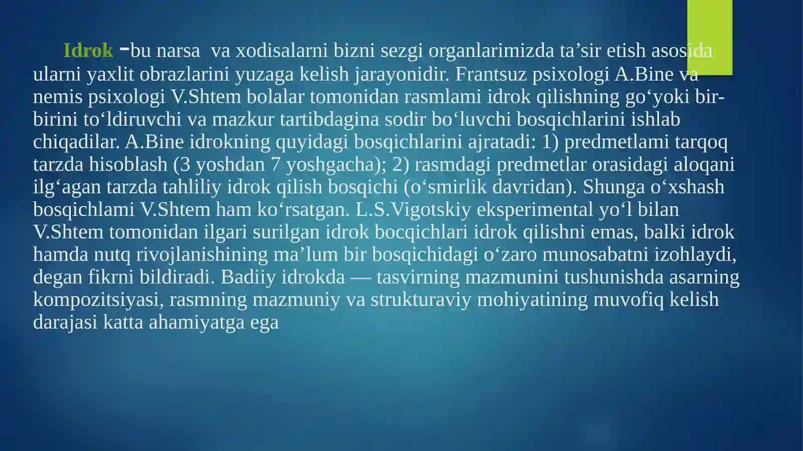 Gnosis jarayonidagi nutq nuqsonlariga egab olalar idrok jarayonini psixokorreksiya usullari 3