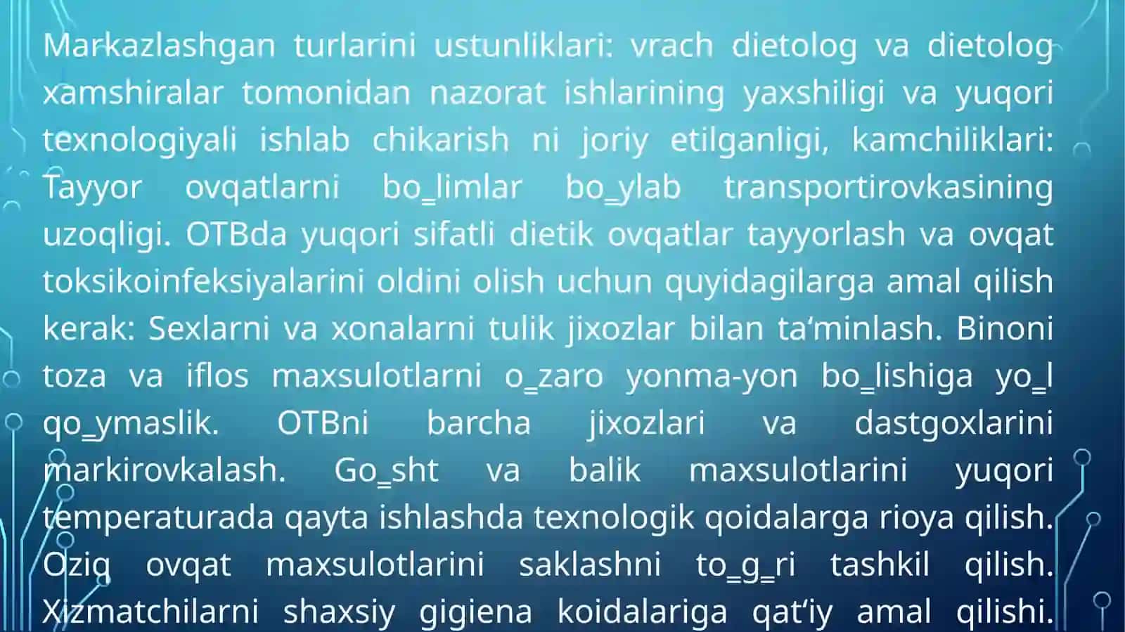 Bemorlarning ovqatlanishini tashkil qilish va sifatini nazorat qilish 3