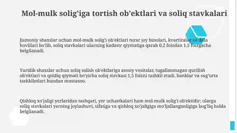O'zbekistonda mol-mulkni soliqqa tortishning o'ziga xos xususiyatlari 3