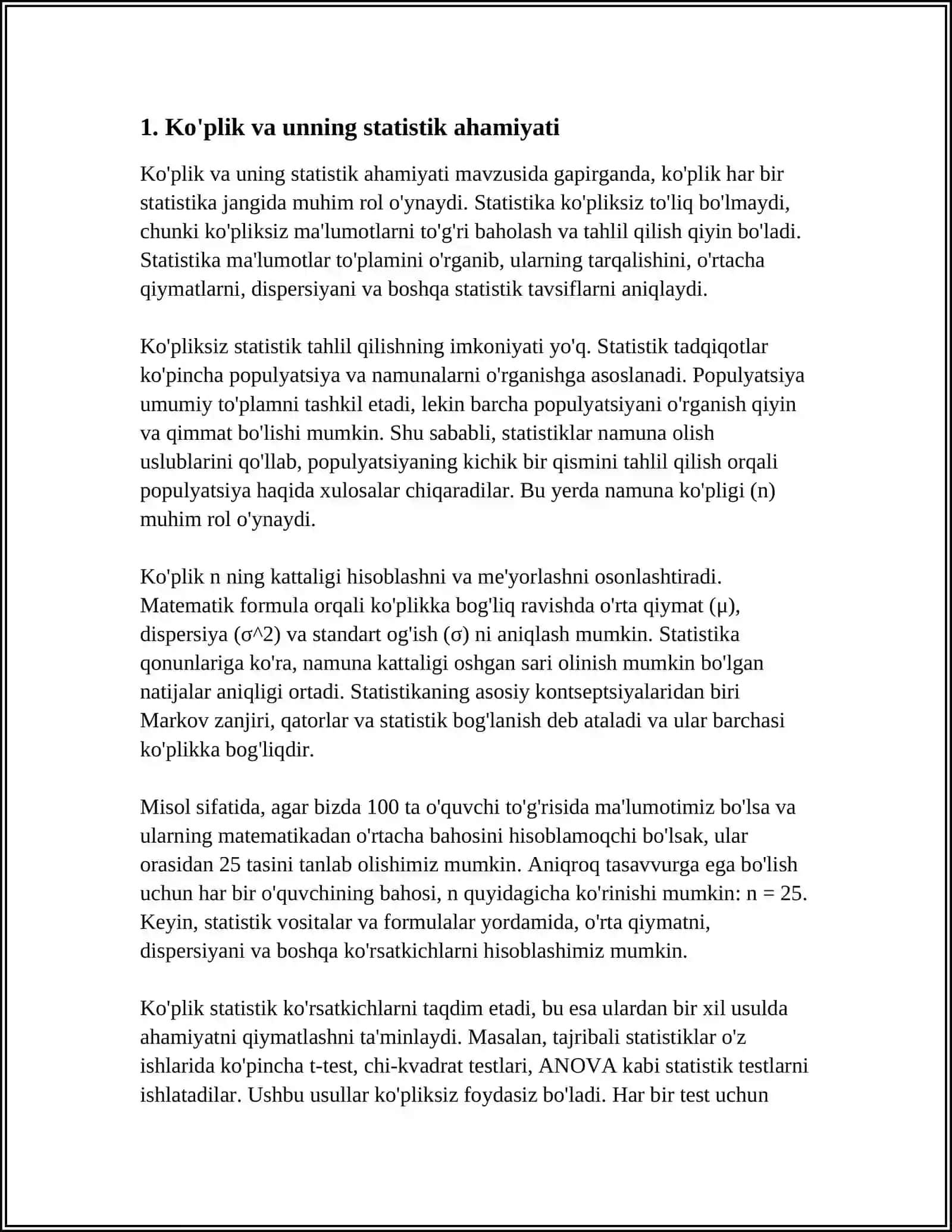 Ko'plik va unning statistik ahamiyati 3