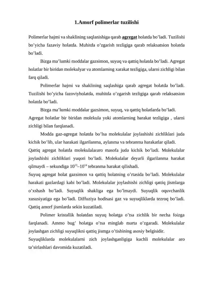 Amorf polimerlar tuzilishi va xossalari 3