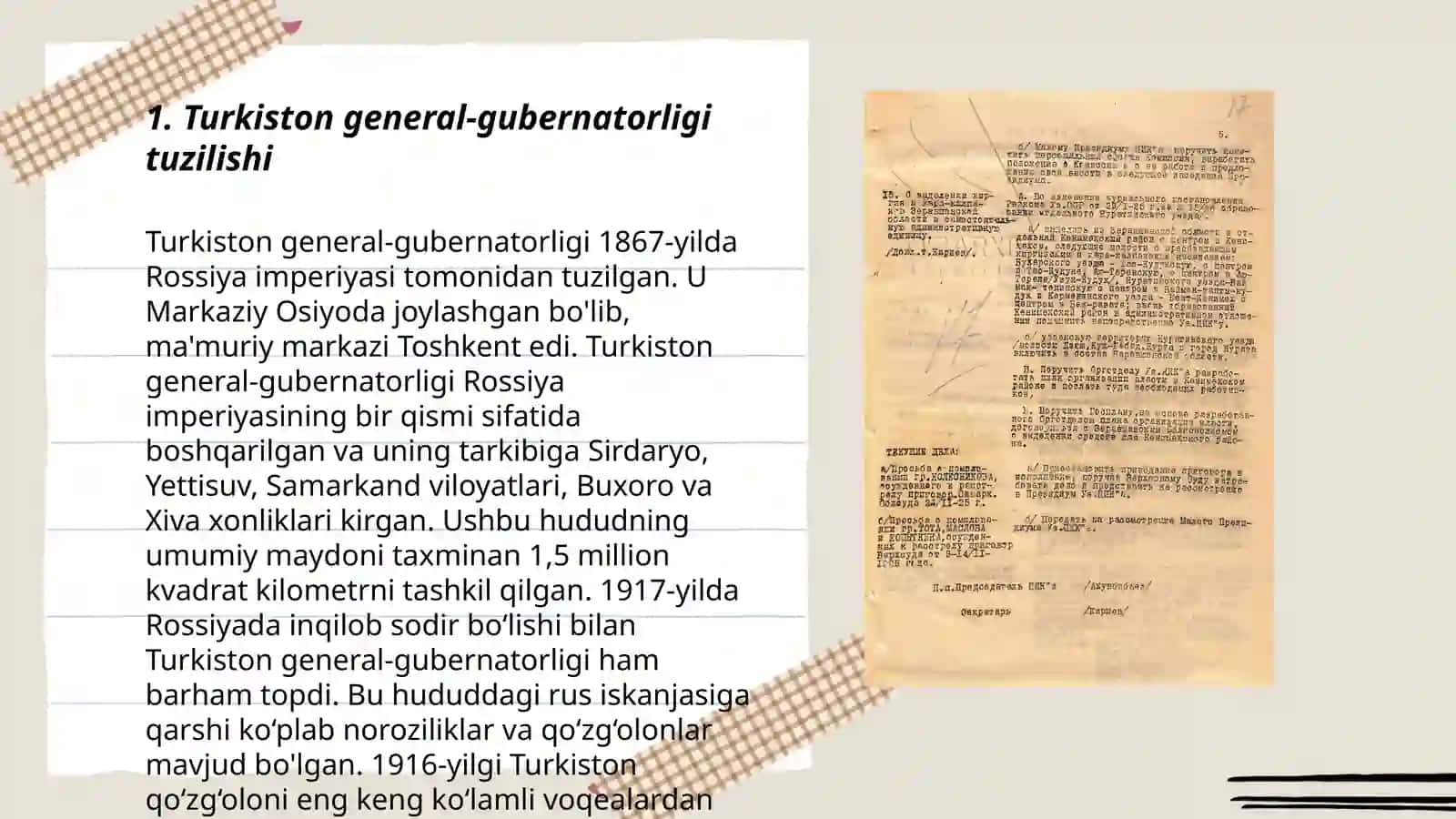 Turkiston general gubernatorligi devonxonasi hujjatlari O'rta Osiyo tarixini yorituvchi manba 3