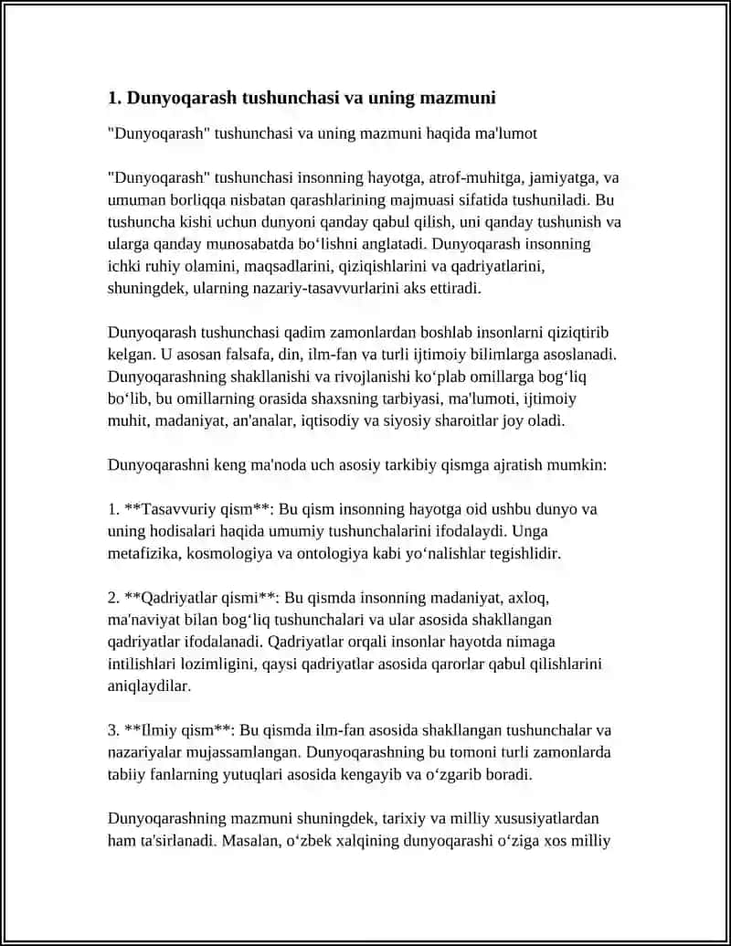 DUNYOQARASHNING MOHIYATI, TUZILISHI VA ASOSIY FUNKSIYALARI 3