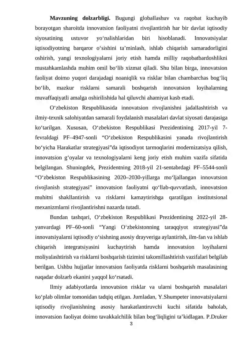 Kuris ishi: Innоvаtsiоn fаоliyаtdа risklаrni bоshqаrish usullаri 3