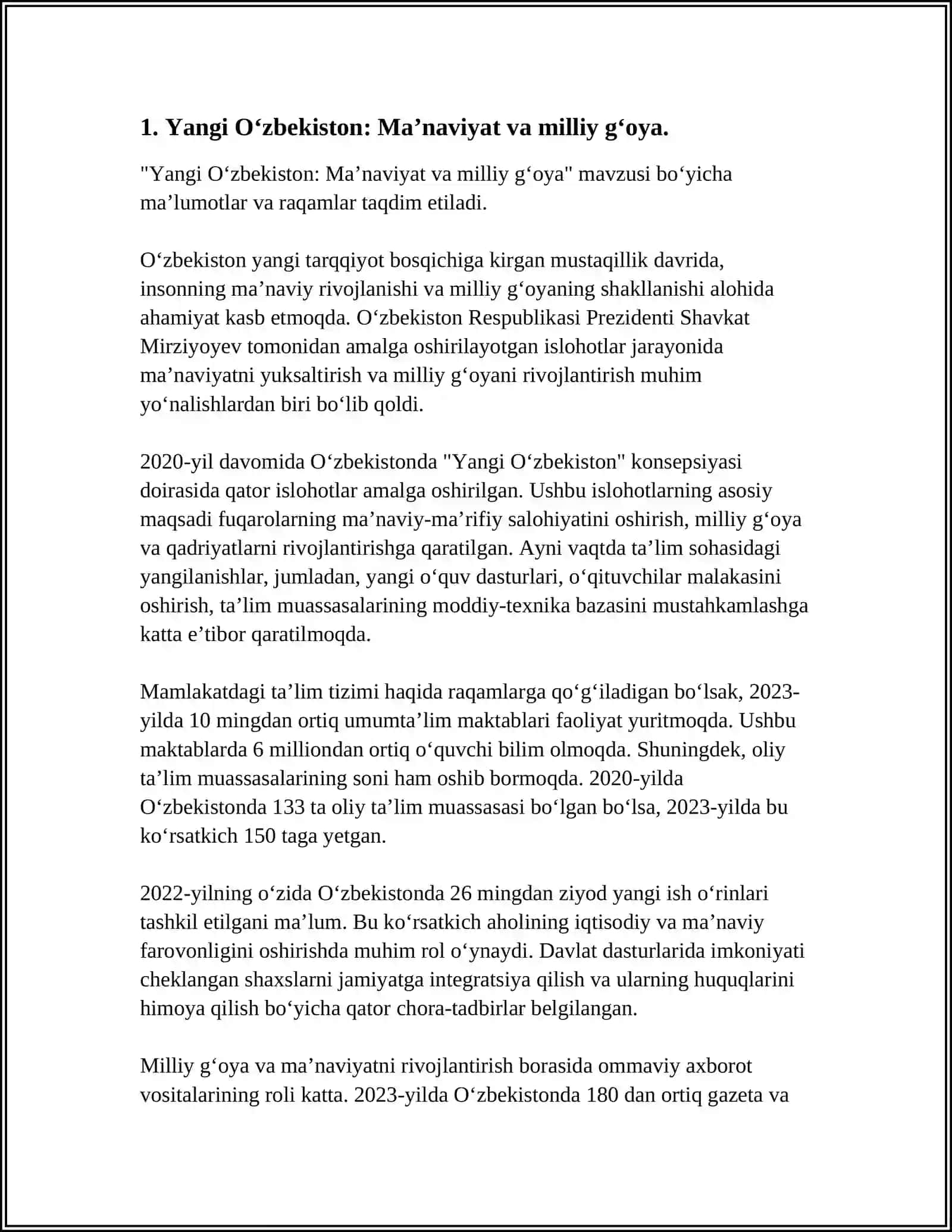 YANGI O’ZBEKISTONDA AMALGA OSHIRILAYOTGAN MANAVIY O’ZGARISHLAR 3