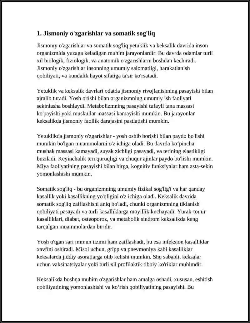Yetuklik va Keksalik Davring Xususiyatlar 3