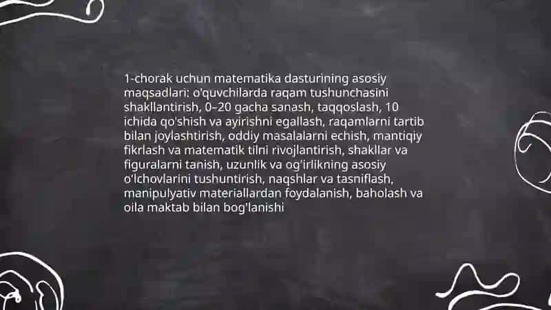Boshlang'ich sinf matematika dasturining choraklar bo'yicha joylashuvi 3