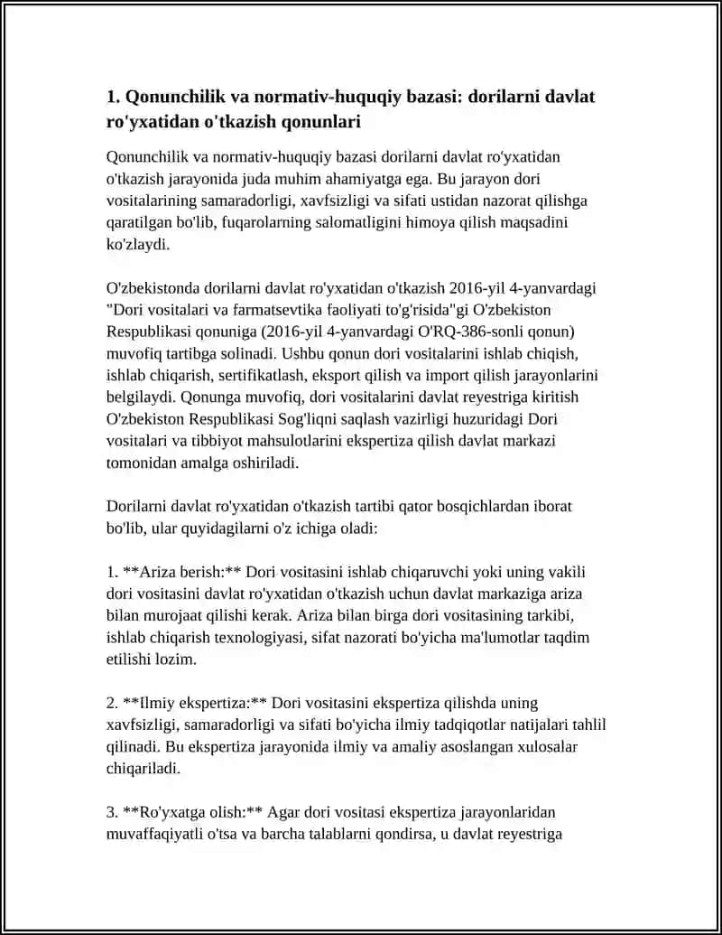 RIVOJLANAYOTGAN OSIYO DAVLATLARIDA DORI VOSITALARINI DAVLAT RO’YXATIDAN ÒTKAZISH TARTIBI 3
