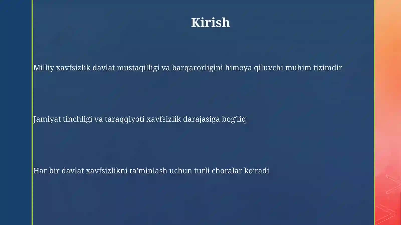 Milliy xavfsizlikni taminlash borasida amalga oshirilayotgan ishlar 3
