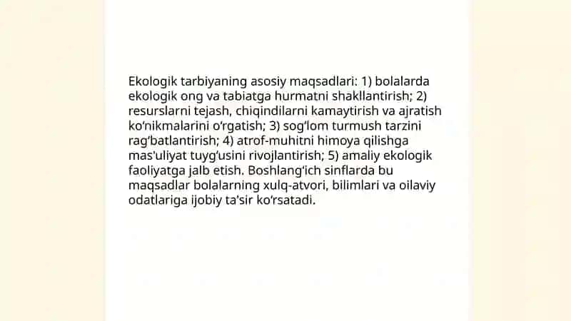 Boshlanĝich sinf òquvchilariga ekologik tarbiya berishning maqsad va vazifalari 3