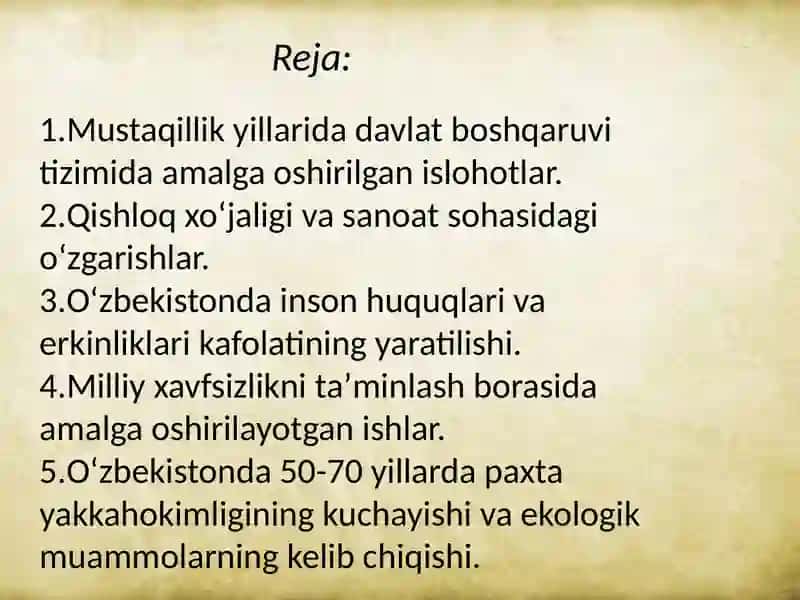 O'zbekistonning eng yangi tarixi 9-mustaqil ish 3