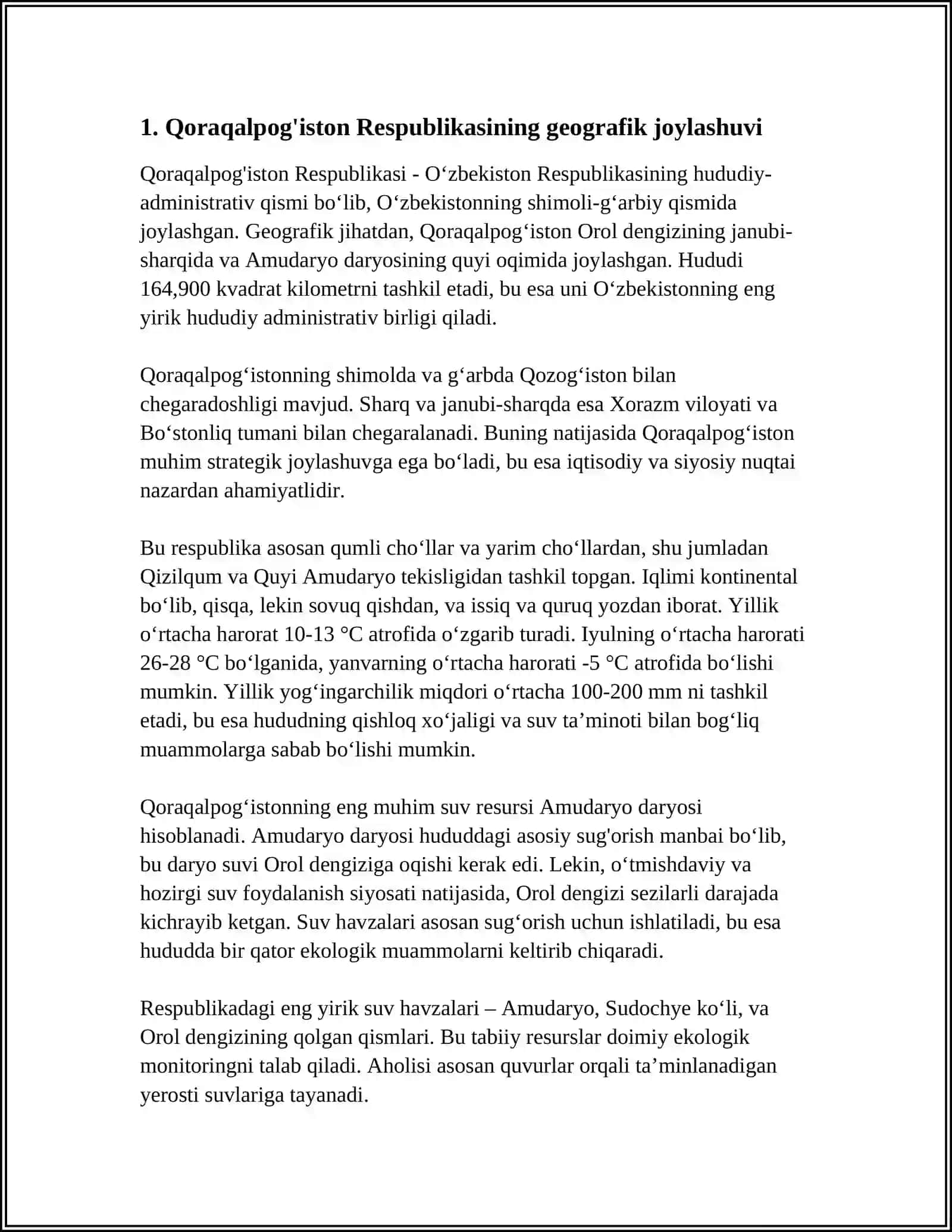 REFERAT Mavzu: QORAQALPOGʻISTON RESPUBLIKASI 3