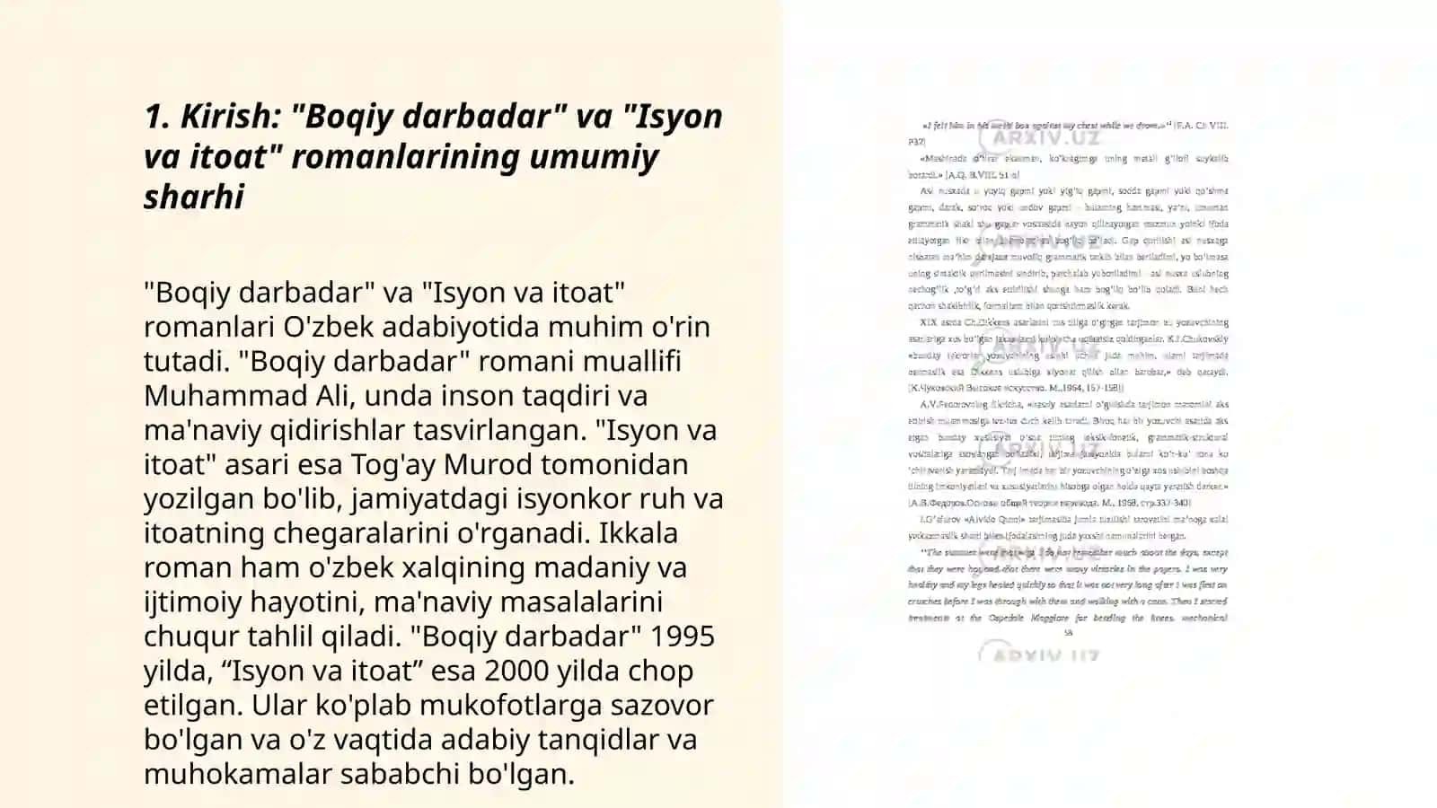 Boqiy darbadar va Isyon va itoat romanlarining qiyosiy tahlili 3