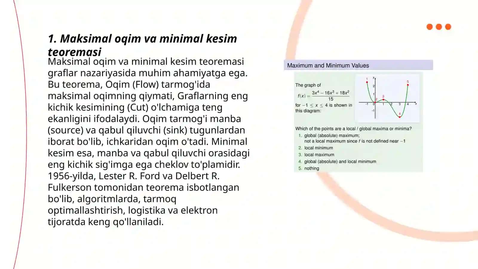 Maksimal oqim va minimal kesim haqidagi teorema 3