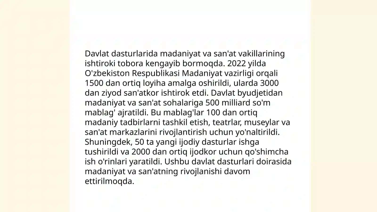 Davlat dasturlarini amalga oshirishda madaniyat va san'at vakillarini o'rni 3