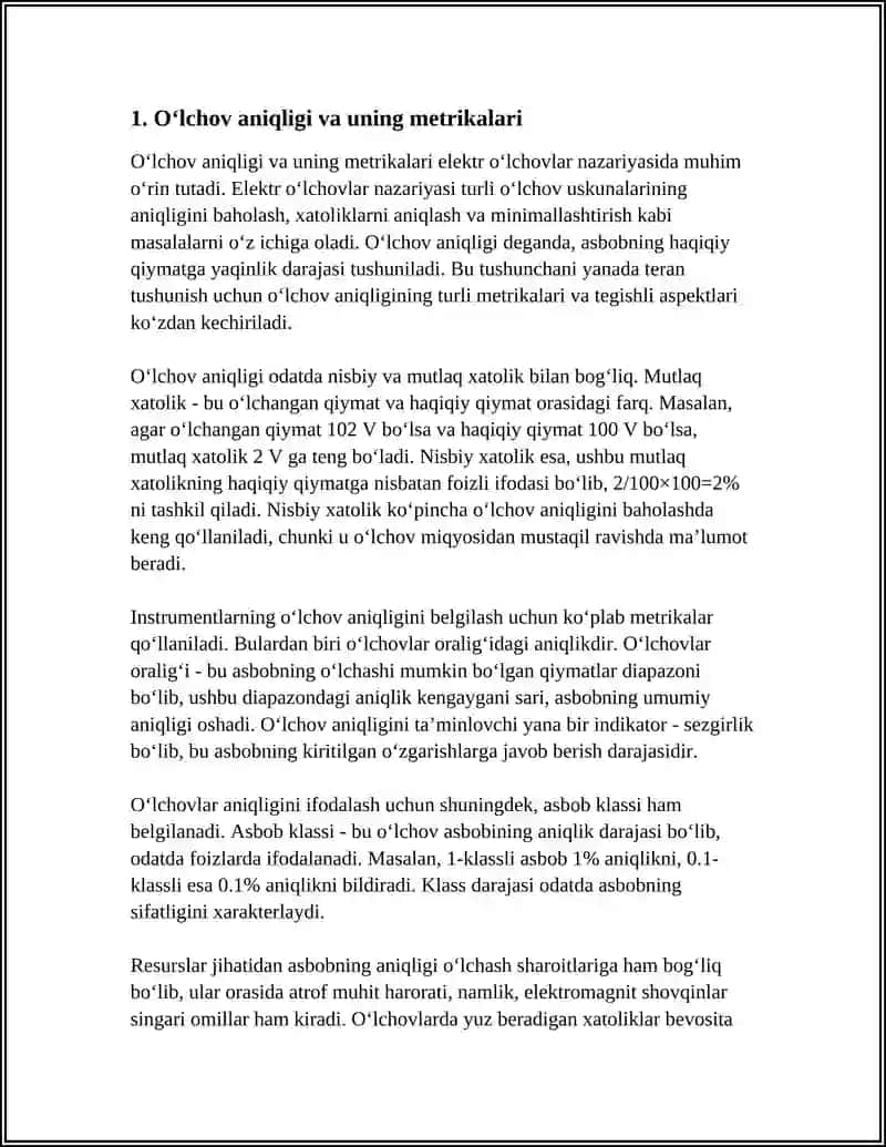 ELEKTR O‘LCHOVLAR NAZARIYASI: ANIQLIK VA XATOLIKTUSHUNCHALARI 3