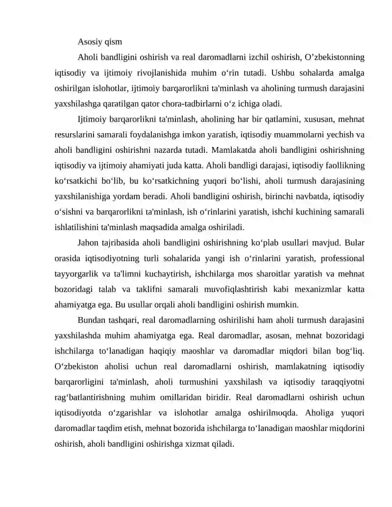 Aholi bandligini oshirish va real daromadlarni izchil oshirish 3