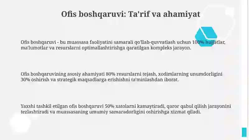 Ofis boshqaruvi: Ta'rif va ahamiyat 3
