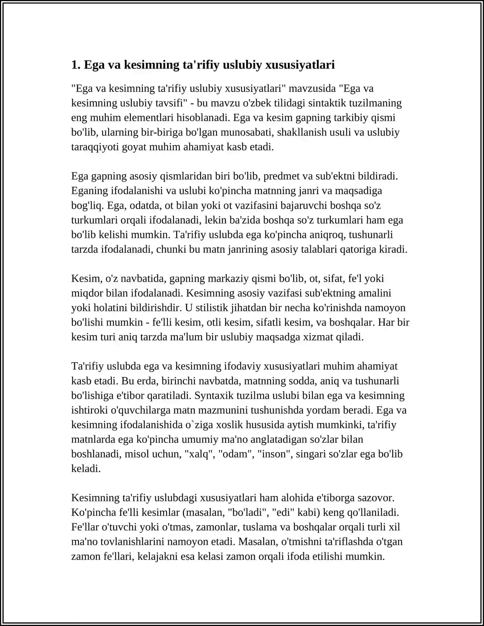 Ega va kesimning ta'rifiy uslubiy xususiyatlari 3