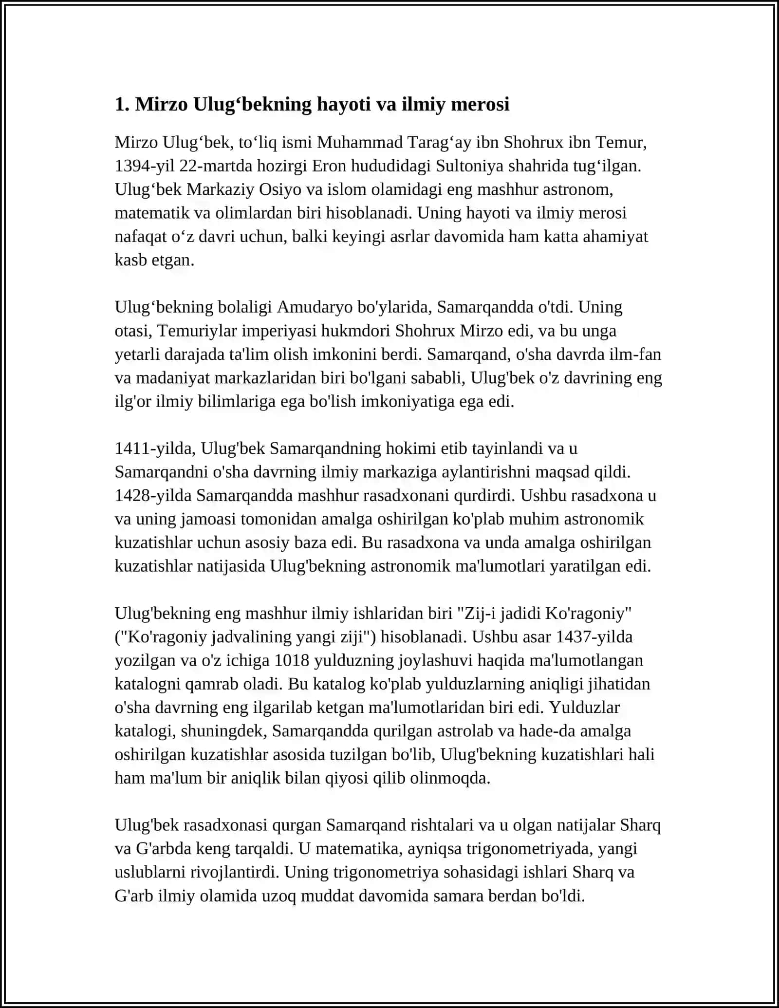 MIRZO ULUGʻBEKNING ILM -FANGA QOʻSHGAN HISSASI 3