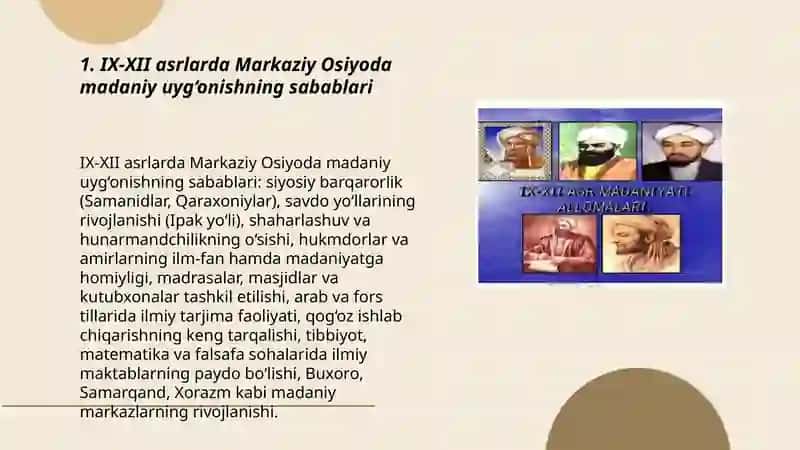 IX-XII asrlarda mamlakatimiz hududida ro‘y bergan madaniy uyg‘onish (Renessans) 3