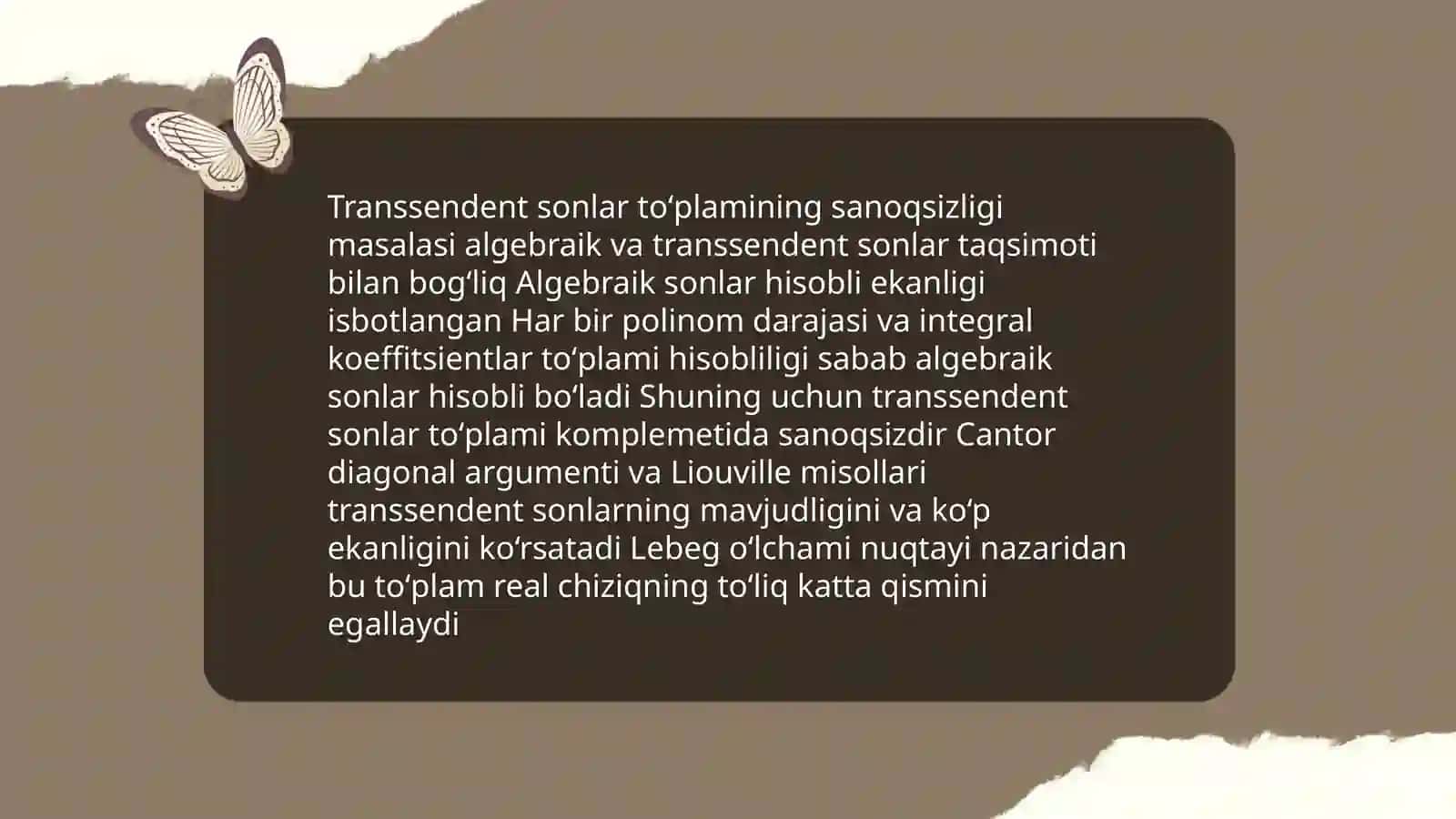 Transsendent sonlar toʻplamining sanoqsizligi 3