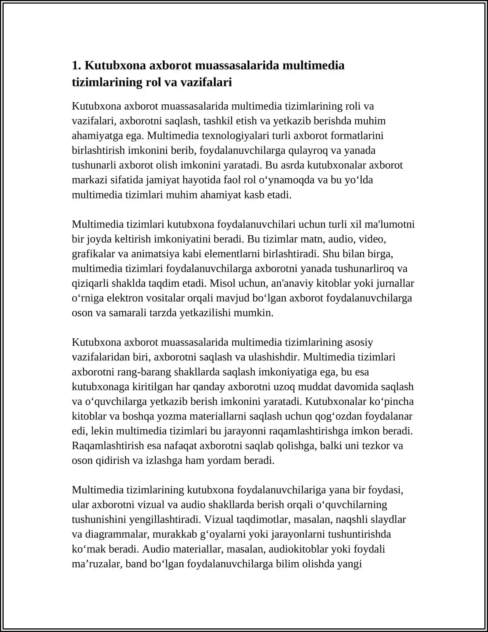 KUTUBXONA AXBOROT MUASSALARIDA MULTIMEDIYA TIZIMLARIDAN FOYDALANISH 3
