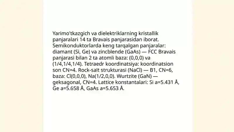 Yarimo'tkazgich va dielektriklarning kristallik strukturasi 3