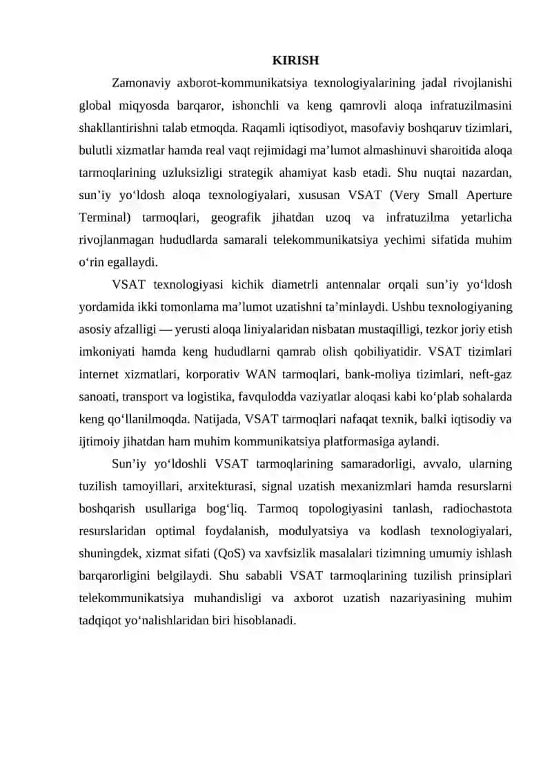 Sunʼiy yoʻldoshli VSAT tarmoqlarini tuzilish tamoyillari 3