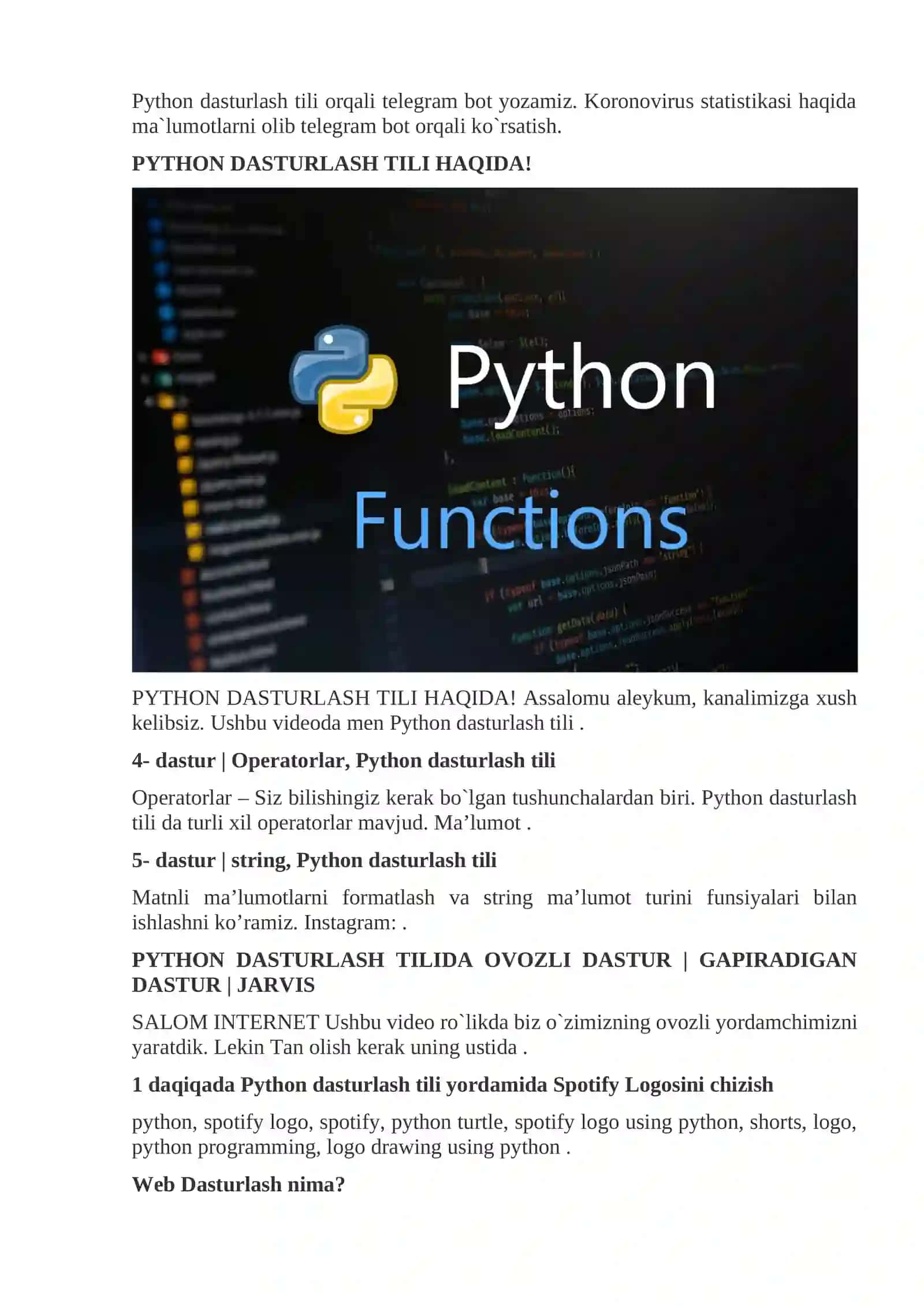 PYTHON DASTURLASH TILIDA SHARTLI DASTURLAR TUZISH 3