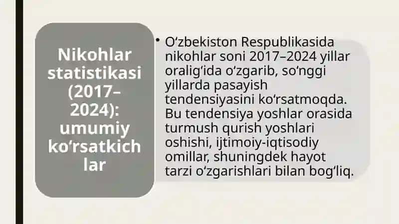 O'zbekiston nikoh vaajrashishlarning 2017-2024 yillardagi o'sish hamdadinamikasi tahlili 3
