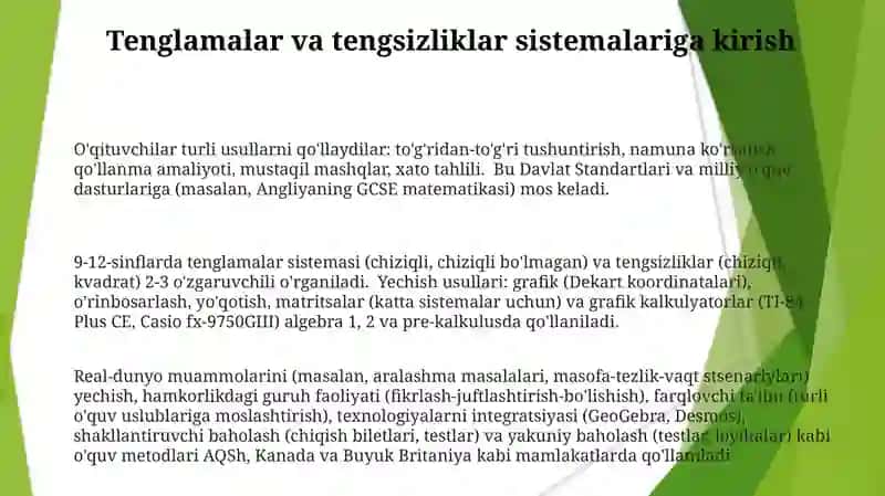 Umumiy o'rta ta'lim maktablarida tenglama va tengsizliklar sistemasini o'qitish metodikasi 3