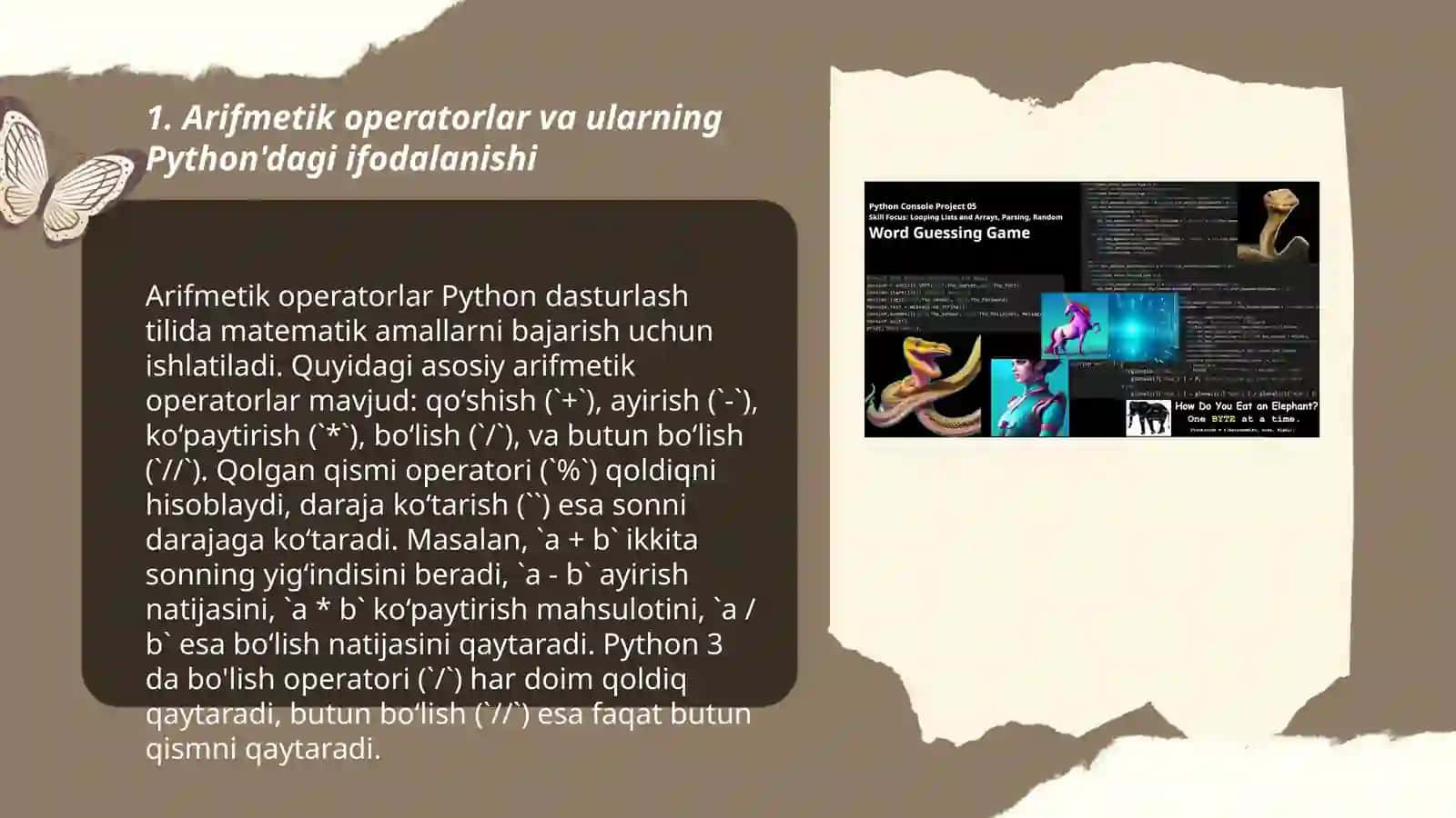 Arifmetik operatorlar va ularning Python'dagi ifodalanishi 3