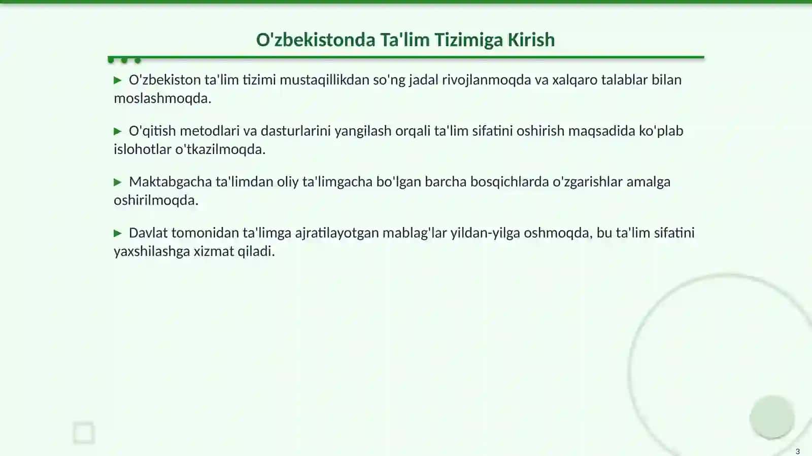 O'zbekiston Ta'lim Tizimi: Rivojlanish va Takomillashtirish 3