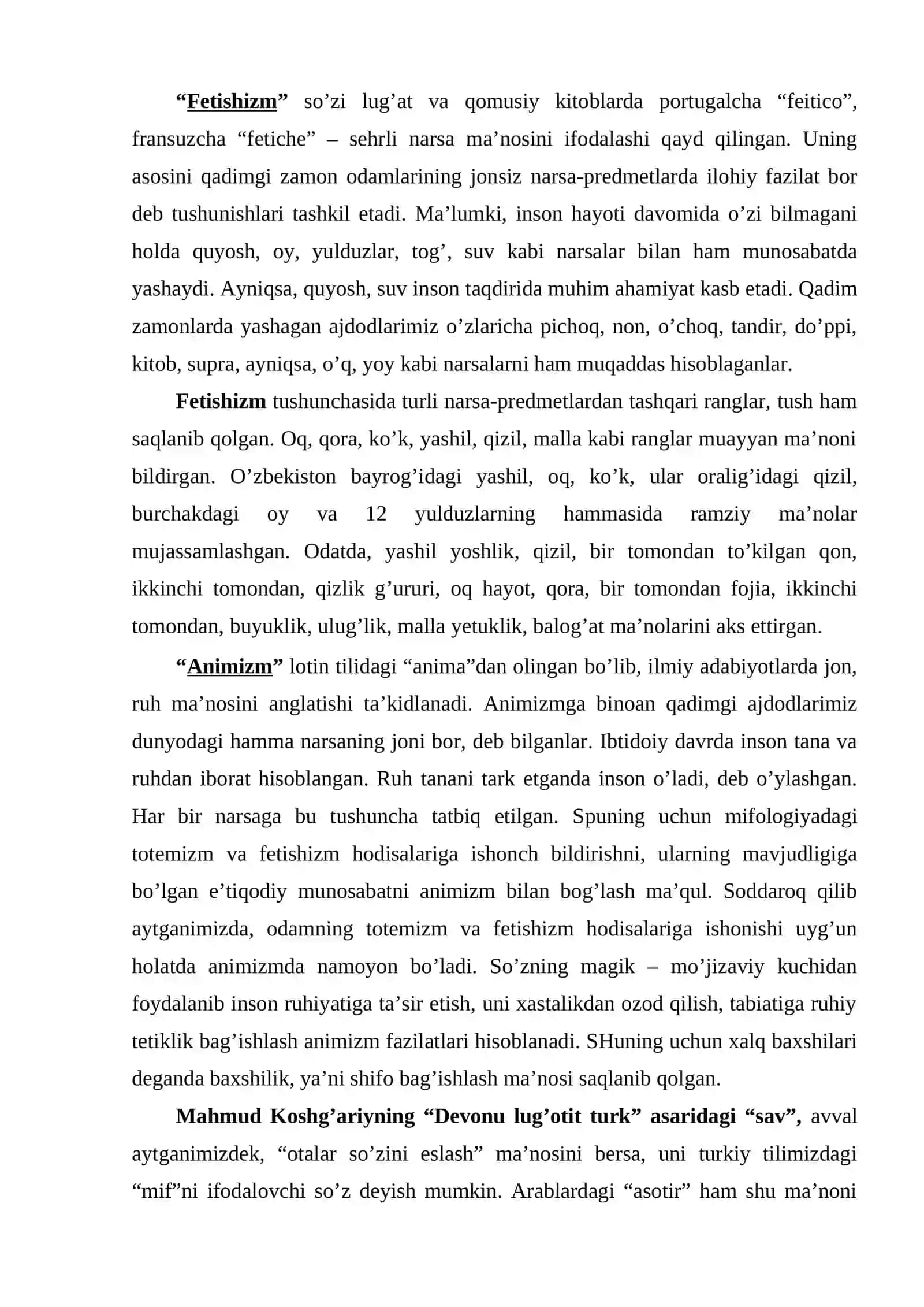 Mif, totem, fetish, anim tushunchalari, “sav” atamasi haqida 3